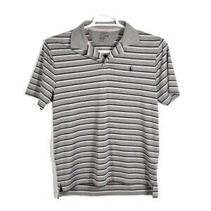 Polo Ralph‎ Lauren Youth XL (18-20) Grey Preformance Stripped Short Sleeve Shirt
